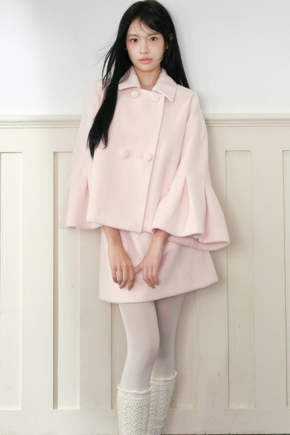 Completo cappotto e gonna in lana rosa