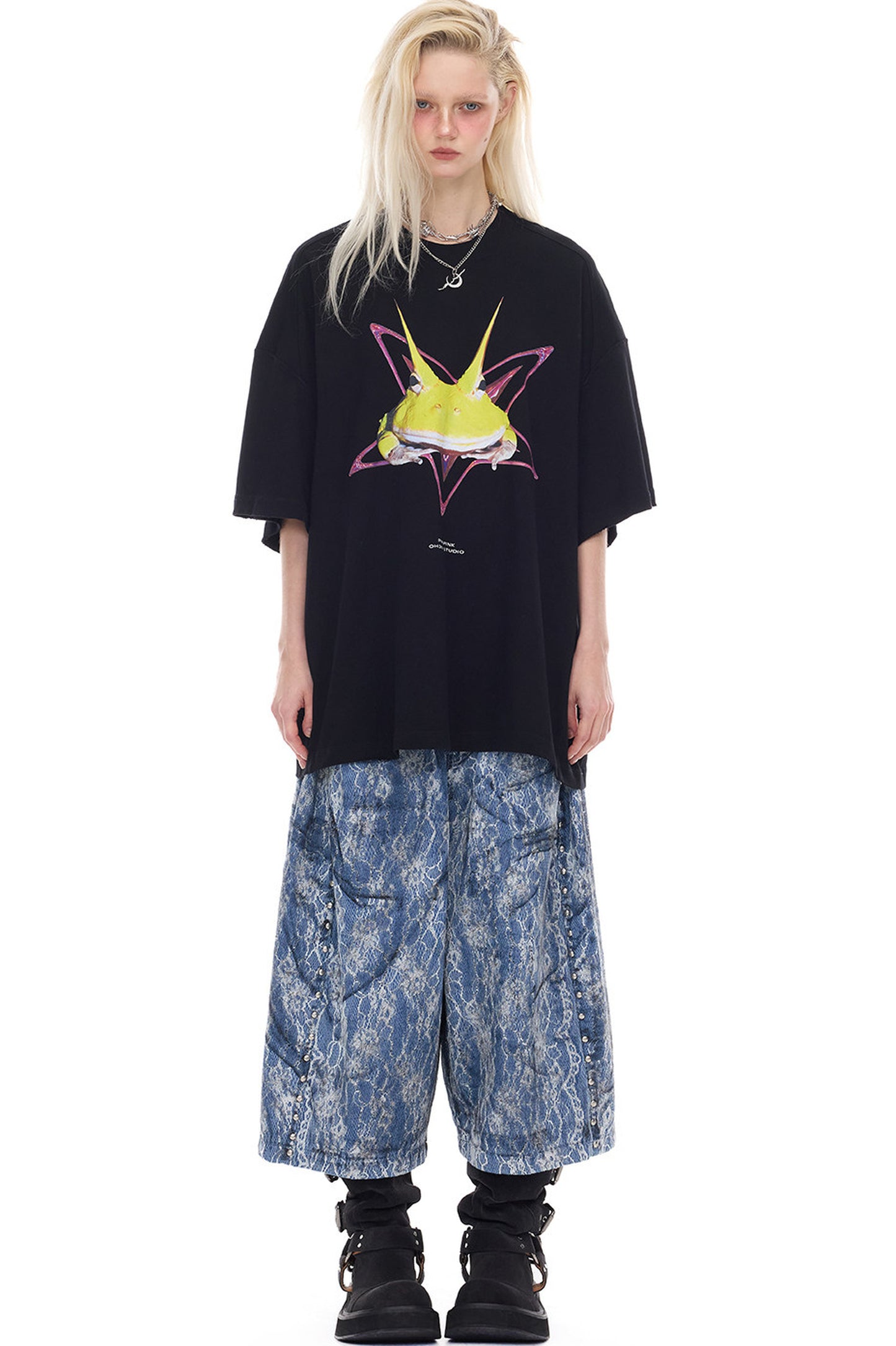 Y3K Punk Horned Frog Print Blouse