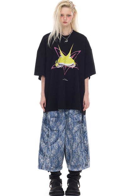 Y3K Punk Horned Frog Print Blouse