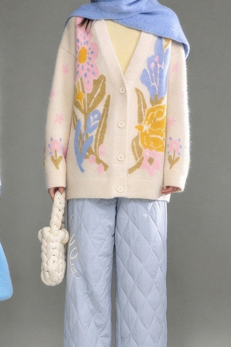 Star Embroidery Quilted Wide-Leg Pants