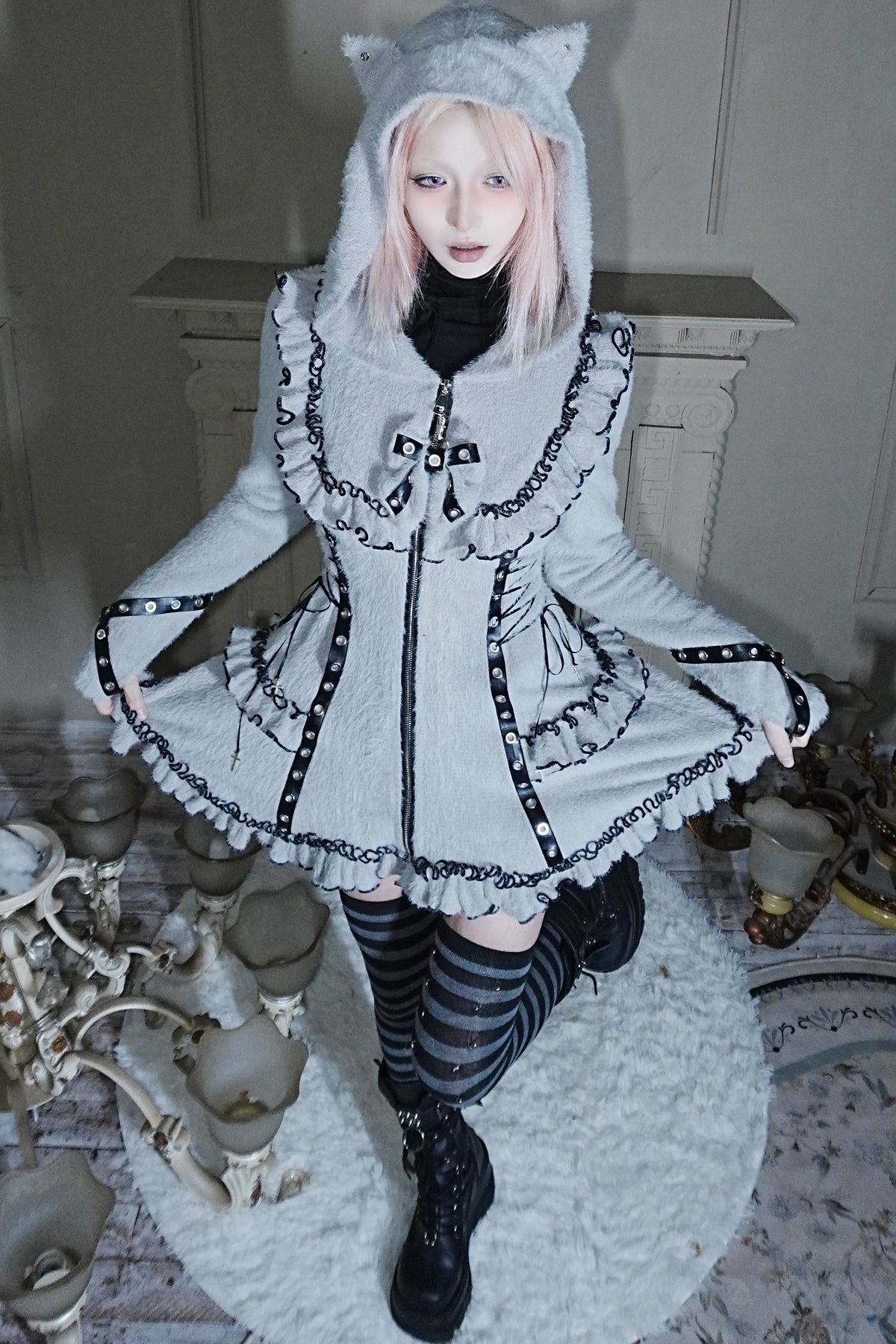Cat Ear Hooded Plush Dress