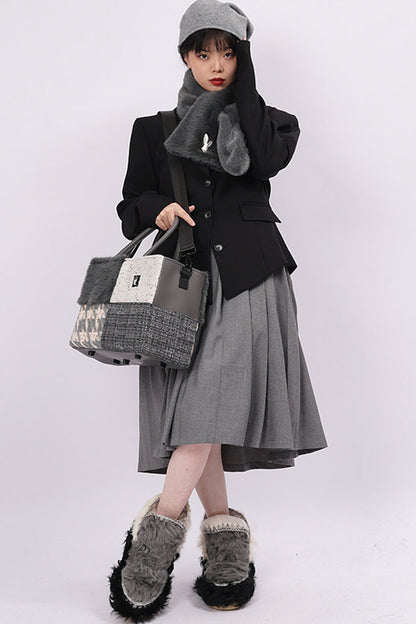 Furry Color-Block Tote Bag