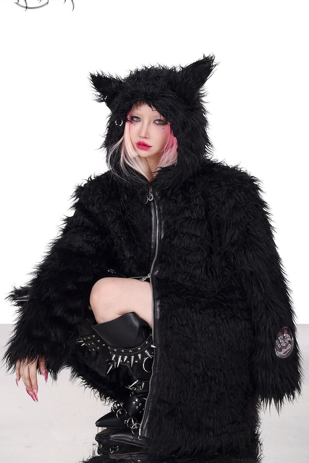 3D Cat Ears Hooded Faux Fur Jacket