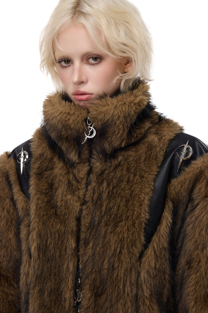 Y2K Leather Spliced Fur Jacket