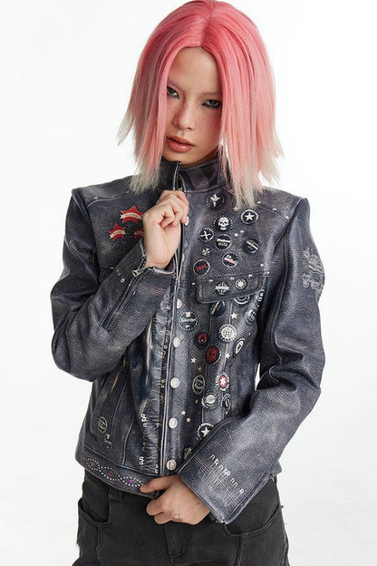 Distressed Punk Biker Leather Jacket