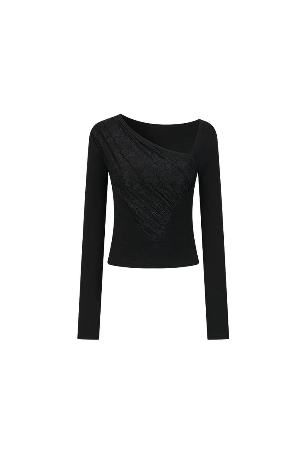 Ink Pleated Lace Asymmetrical T-Shirt