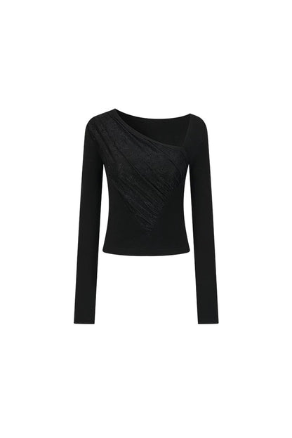 Ink Pleated Lace Asymmetrical T-Shirt