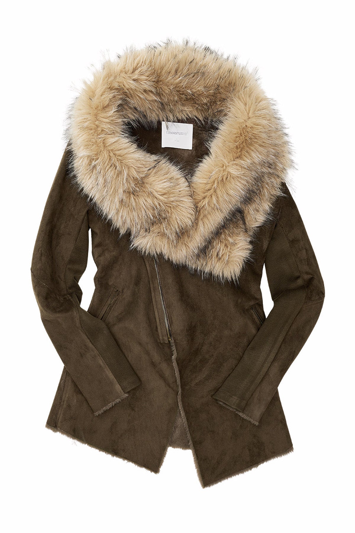 Suede Detachable Fur Collar Coat