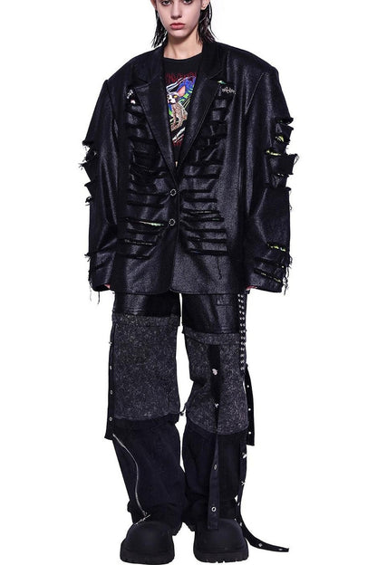 Stacked Patchwork Studded Belt Jeans