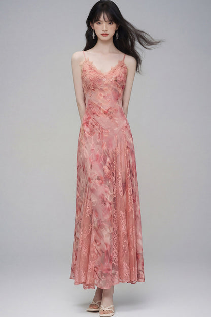 Floral Lace Spaghetti Strap Dress and Cardigan Set-Up