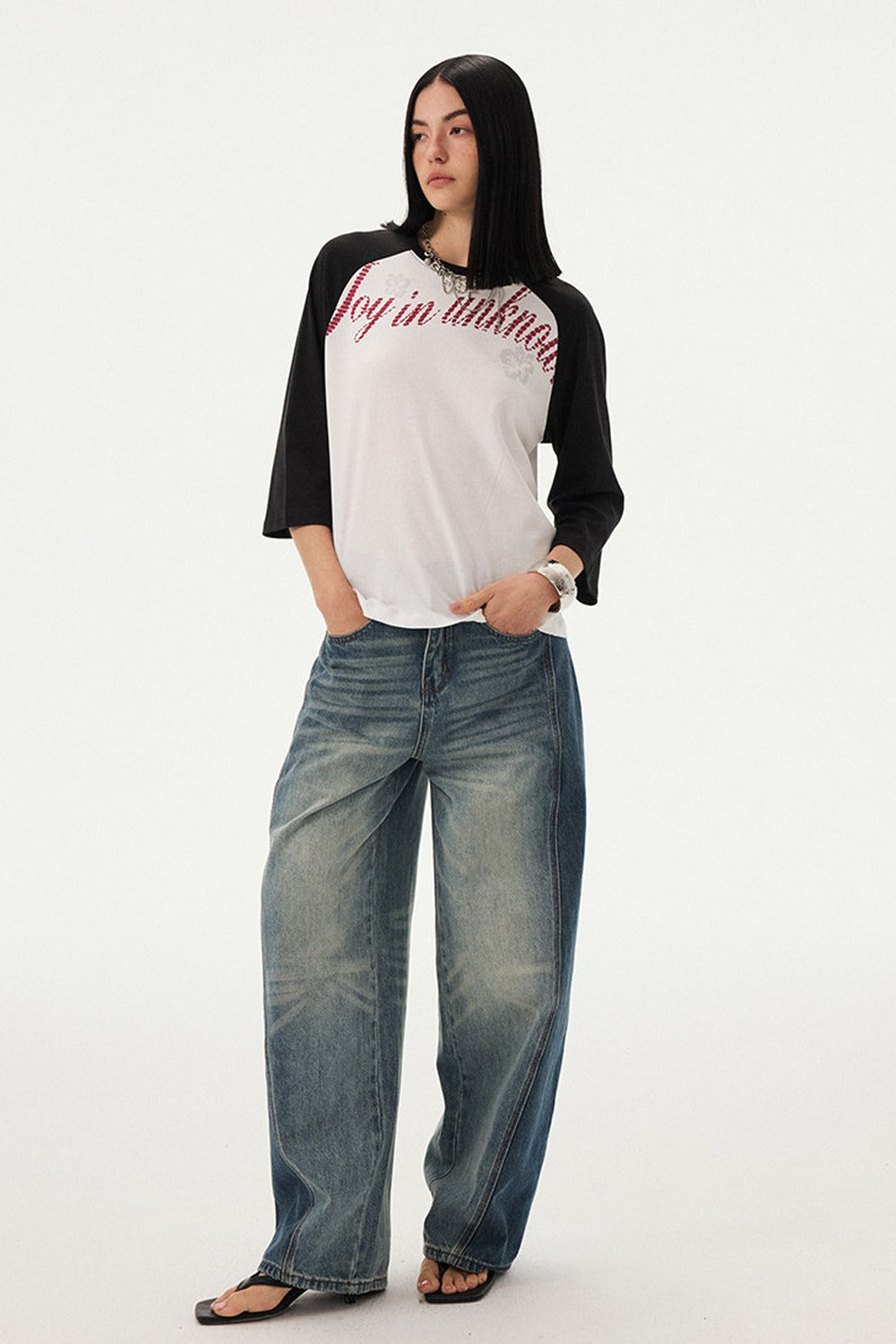 Oversized Slogan Print Raglan T-Shirt