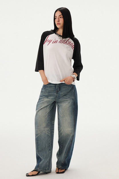 Oversized Slogan Print Raglan T-Shirt