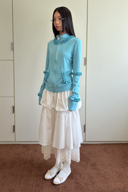 White Lace Trim Puffy Mid-Length Skirt