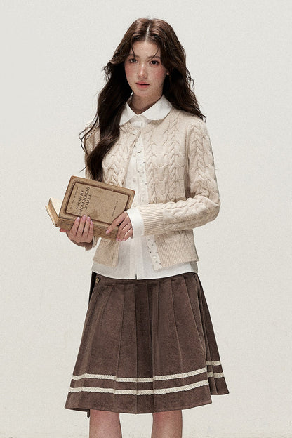 Retro Design Corduroy Pleated Skirt