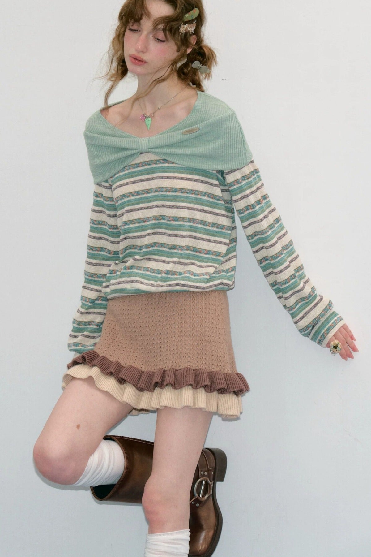 Green Striped Knit Top