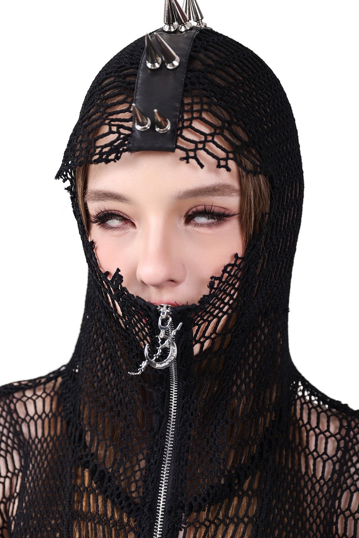 Rivet Hooded Mesh Patch Embroidery Jacket