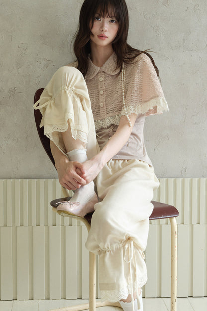 Pink Shawl-Style Cape Knit Top