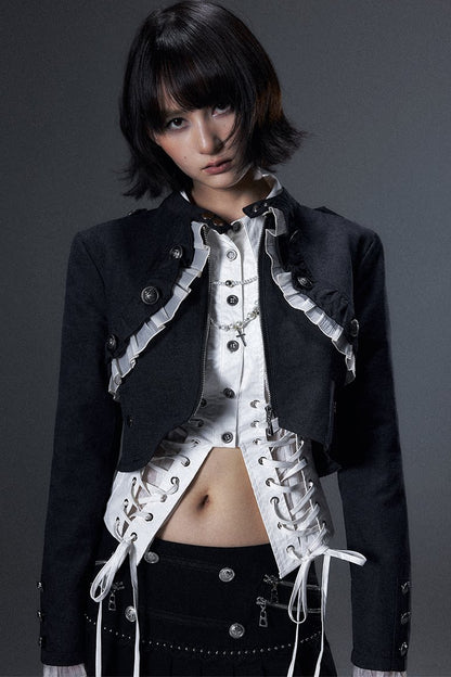 Punk Lace Ruffle Metal Buckle Jacket
