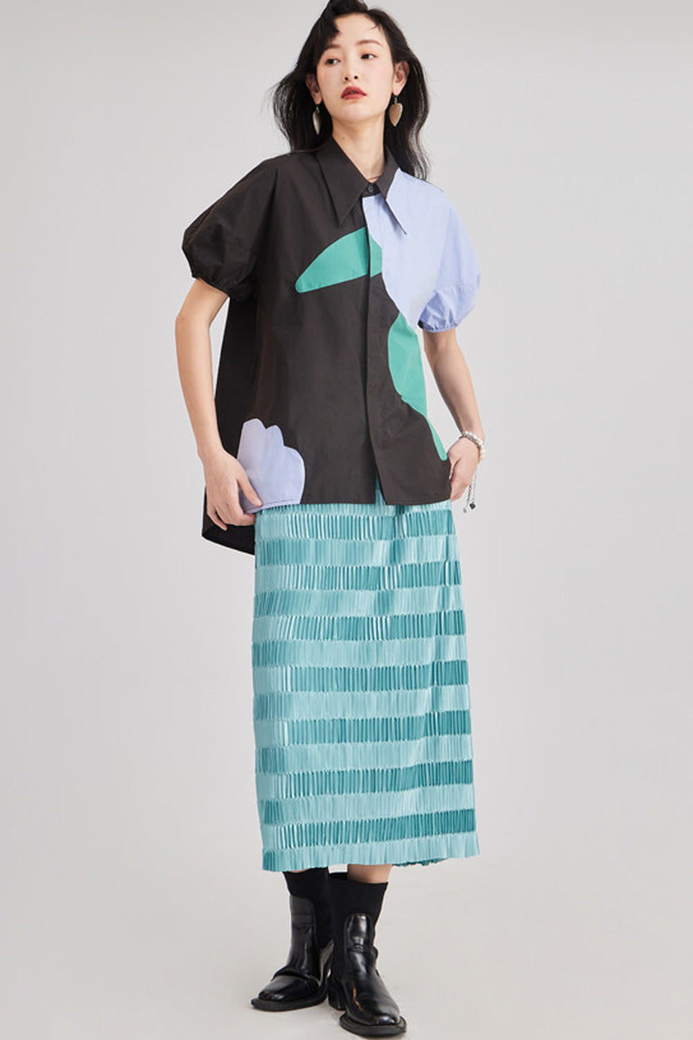 Gradient Pleated Elastic Waist Skirt