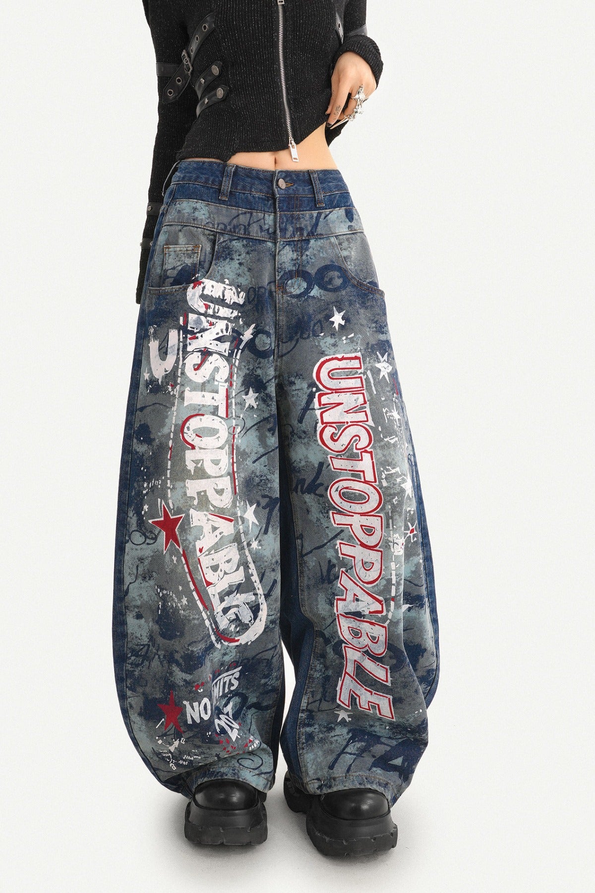 Graffiti Print Wide-Leg Jeans