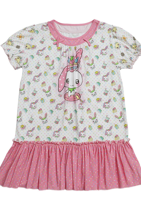 Bear And Rabbit Print Layered-Look Dress