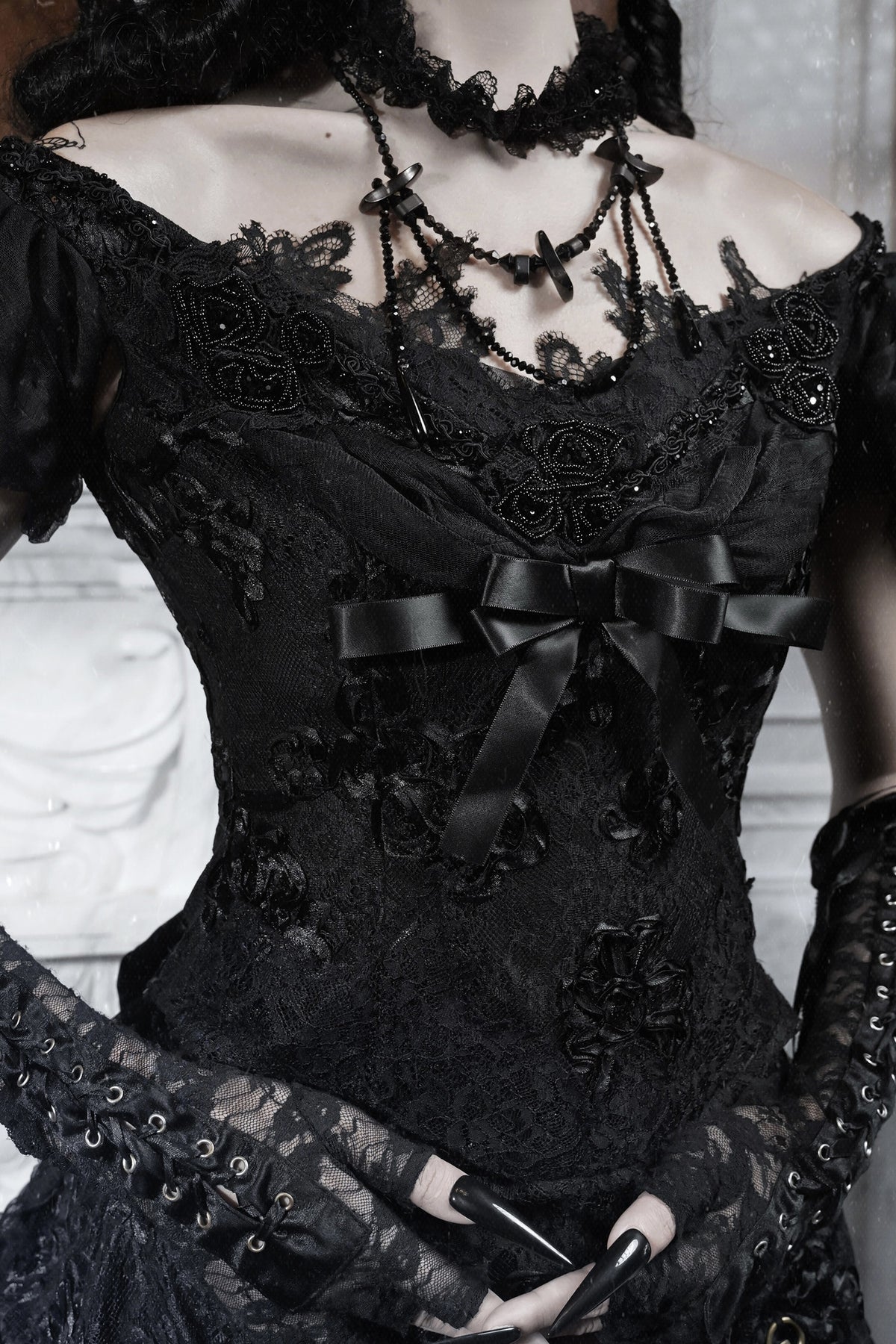 Gothic Off-Shoulder Tulle Top