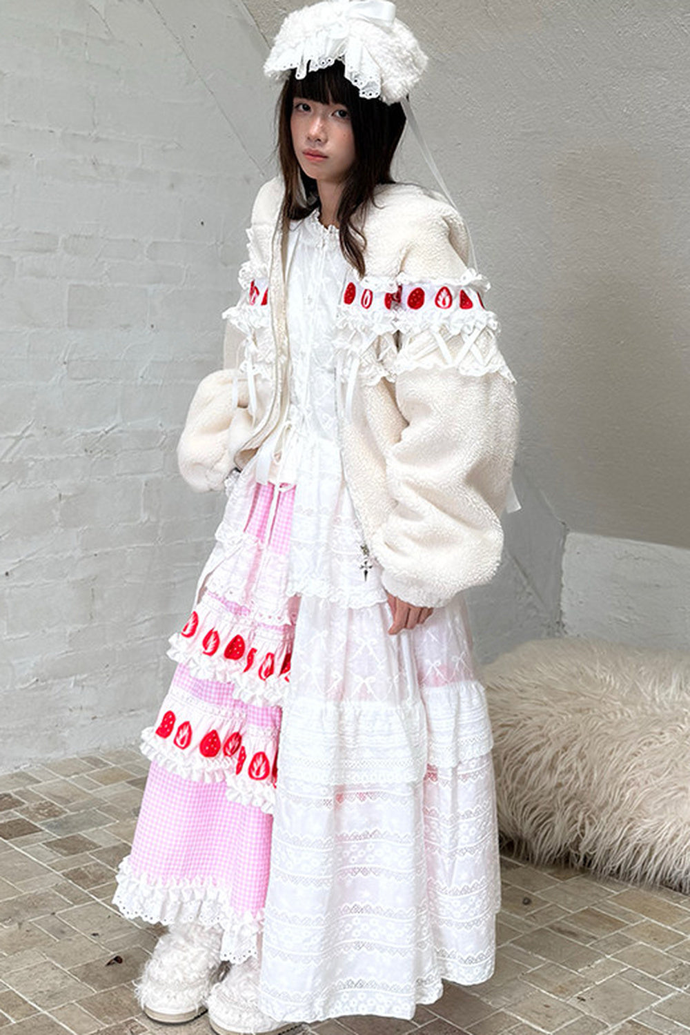 Strawberry Print Lace Tiered Skirt
