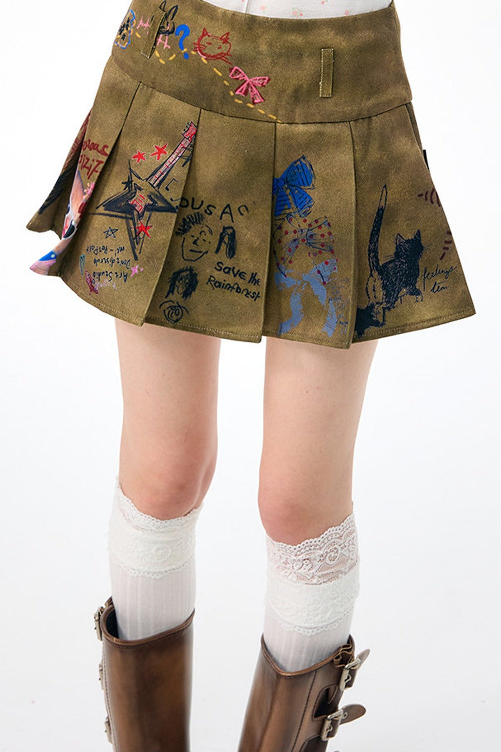 Gonna plissettata con graffiti vintage
