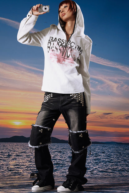 Waffle Distressed Band Flag Hoodie