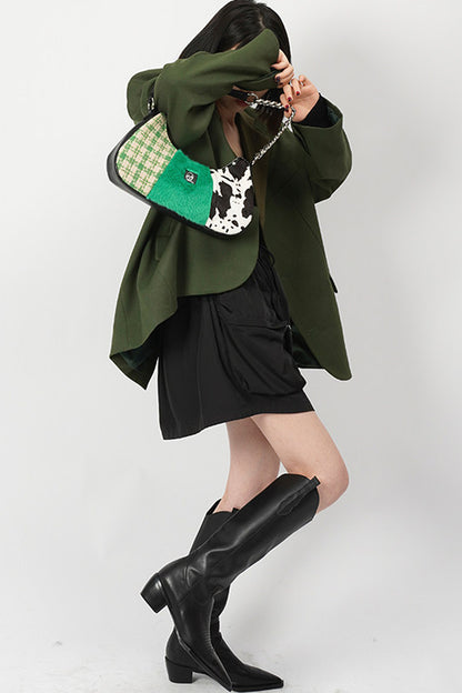 Genuine Leather Color-Block Bag
