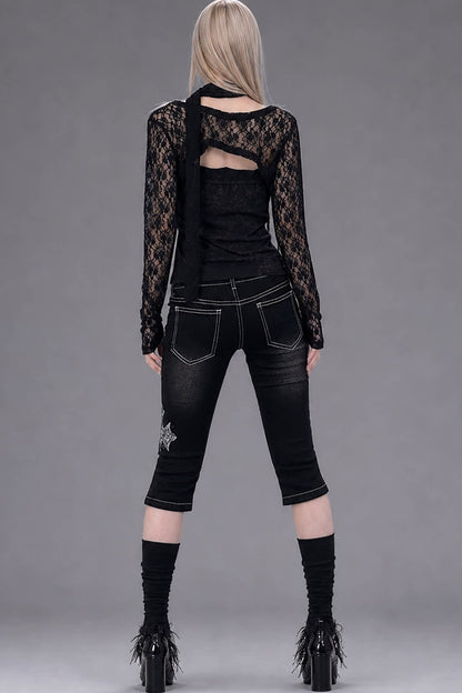 Black Lace Long-Sleeved Top Set-Up