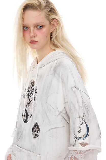 Loose Three-Dimensional Cut Ripped Hooded Sweatshirt