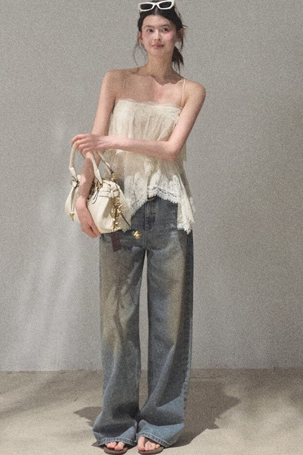 Vintage Hand-Painted Wide Leg Jeans Set