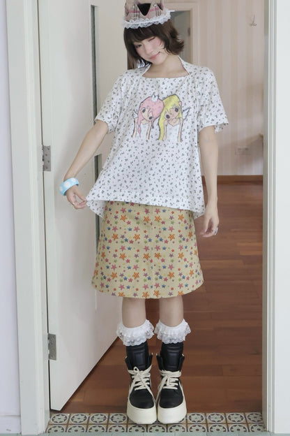 Haut ample en coton à épaules tombantes avec illustration