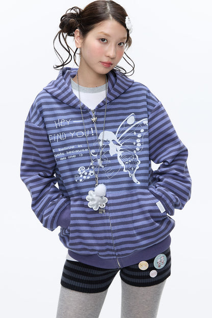 Butterfly Striped Zip Hoodie