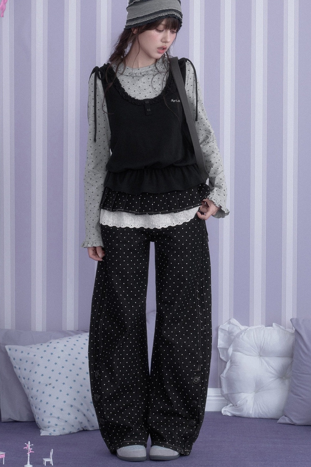 Y2K Gray Black Layered Vest Top Set-Up