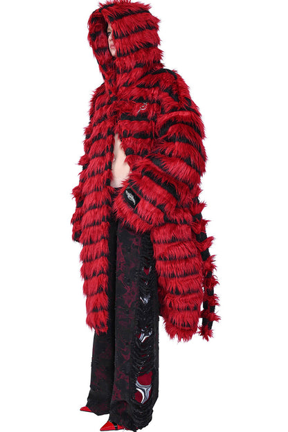 Oversized Silhouette Black Red Fur Coat