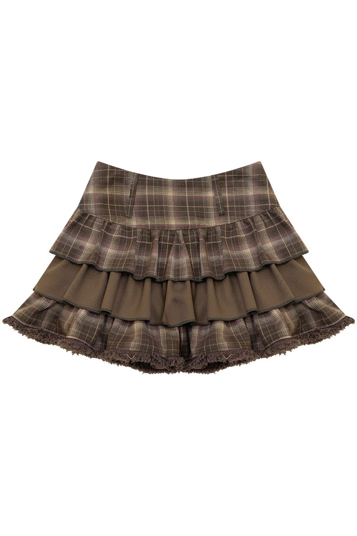 Brown Plaid Ruffled Skirt
