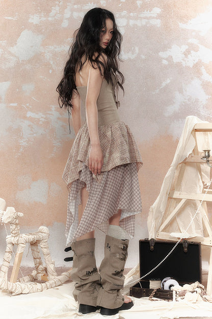 Plaid Asymmetrical Halter Dress