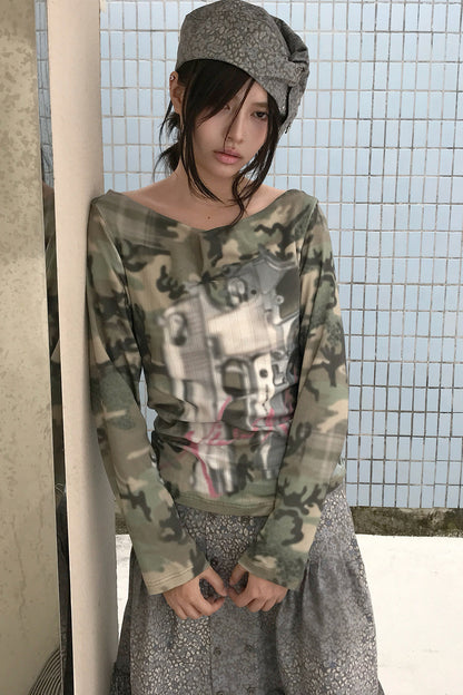 Wendbares Langarmhemd aus Camouflage-Jacquard