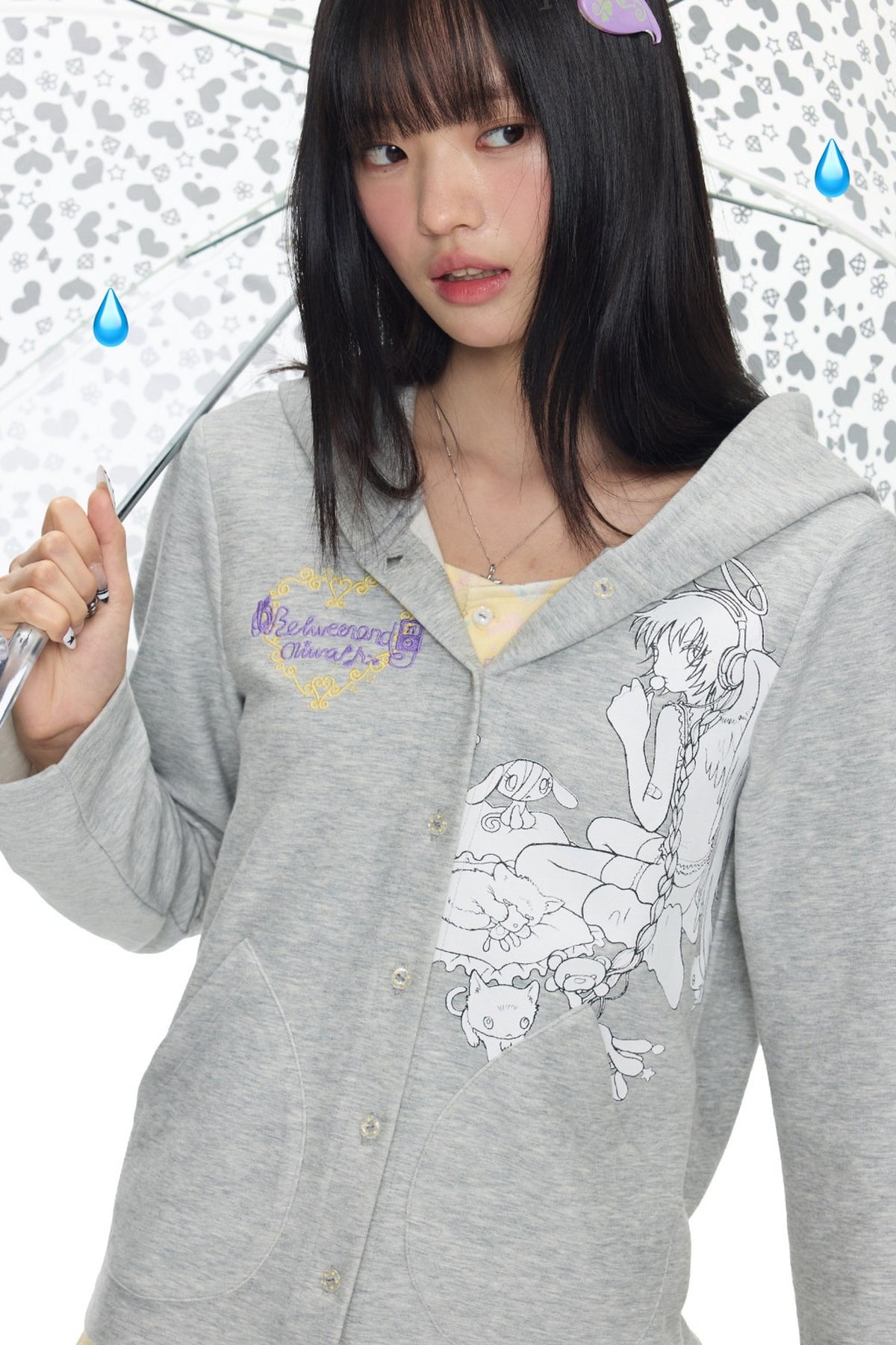 Frog Layered-Look Hooded Cardigan