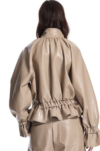 Ruffled Punk Leather Jacket