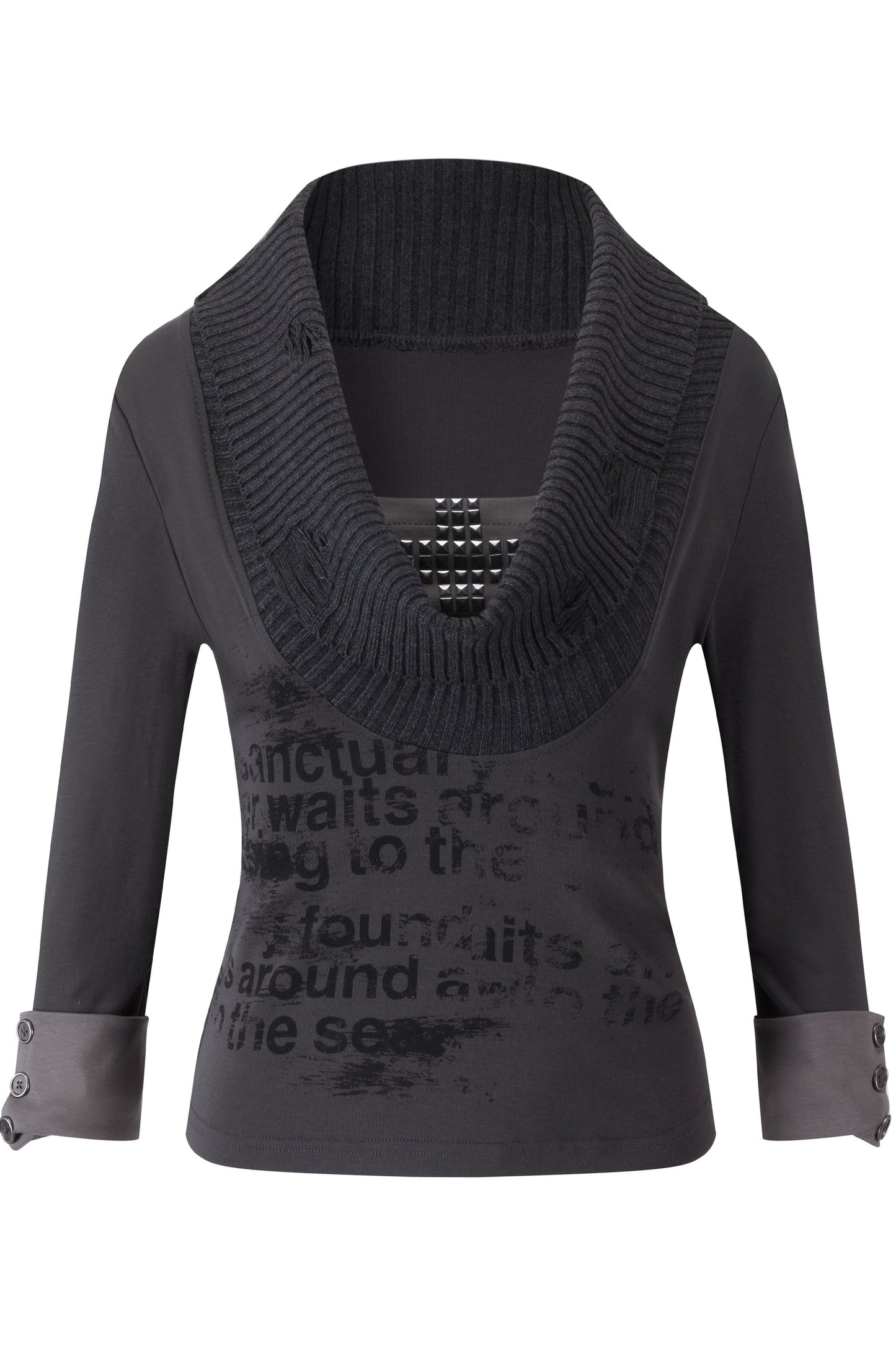Punk Graffiti Rhinestone Lapel Knit Blouse