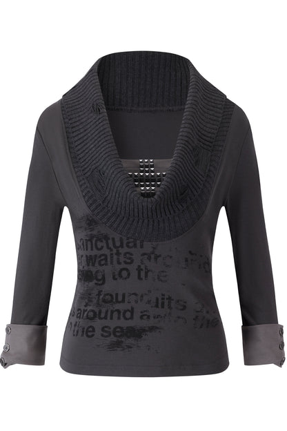 Punk Graffiti Rhinestone Lapel Knit Blouse