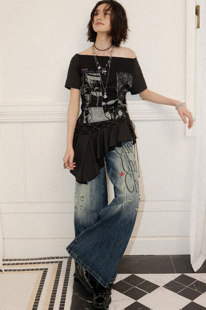 Irregular Shoulder Ruffled Top