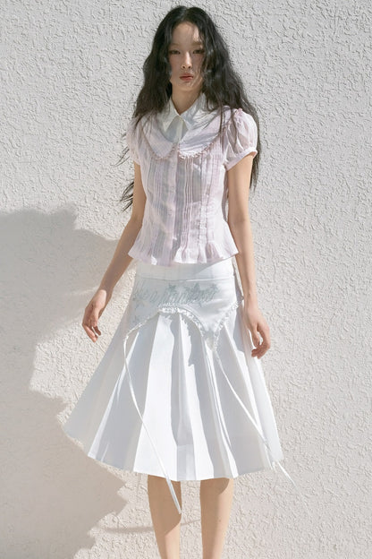 Chemise rose plissée à col Claudine