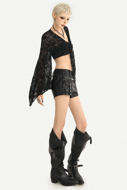 Low-Waist Studded Workwear Leather Shorts