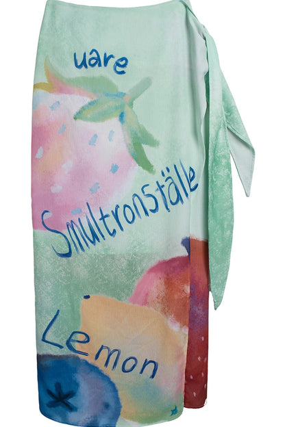 Hand-Painted Fruit Print T-Shirt and Wrap Skirt Set-Up