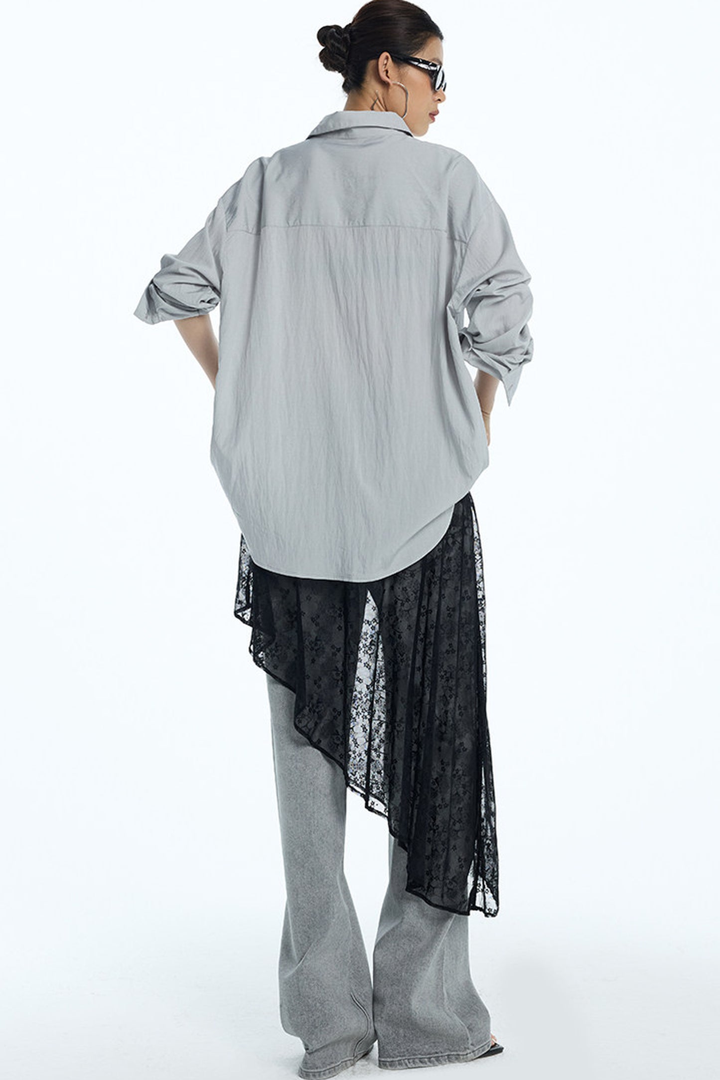 Sheer White Lace Side Ruffle Skirt