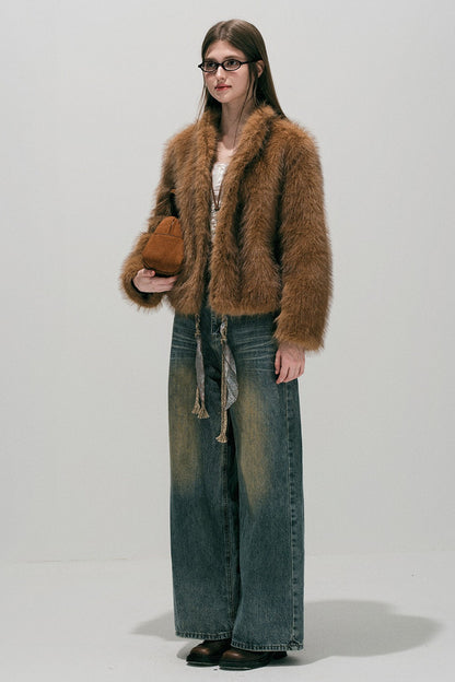 Loose Wide Leg Woven Belt Jeans